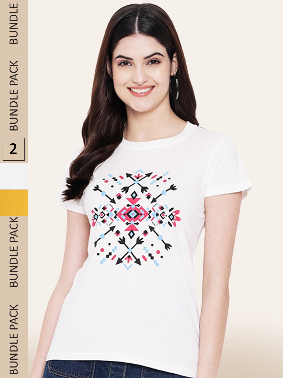 

BAESD Pack Of 2 Printed Cotton T-shirt, Mustard