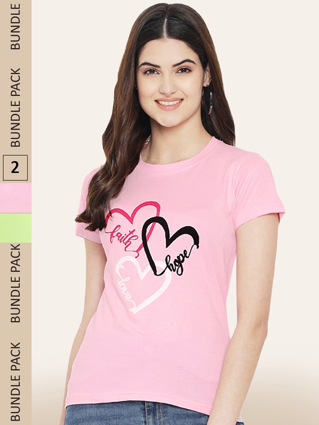 

BAESD Pack Of 2 Graphic Printed Short Sleeves Cotton T-shirt, Pink