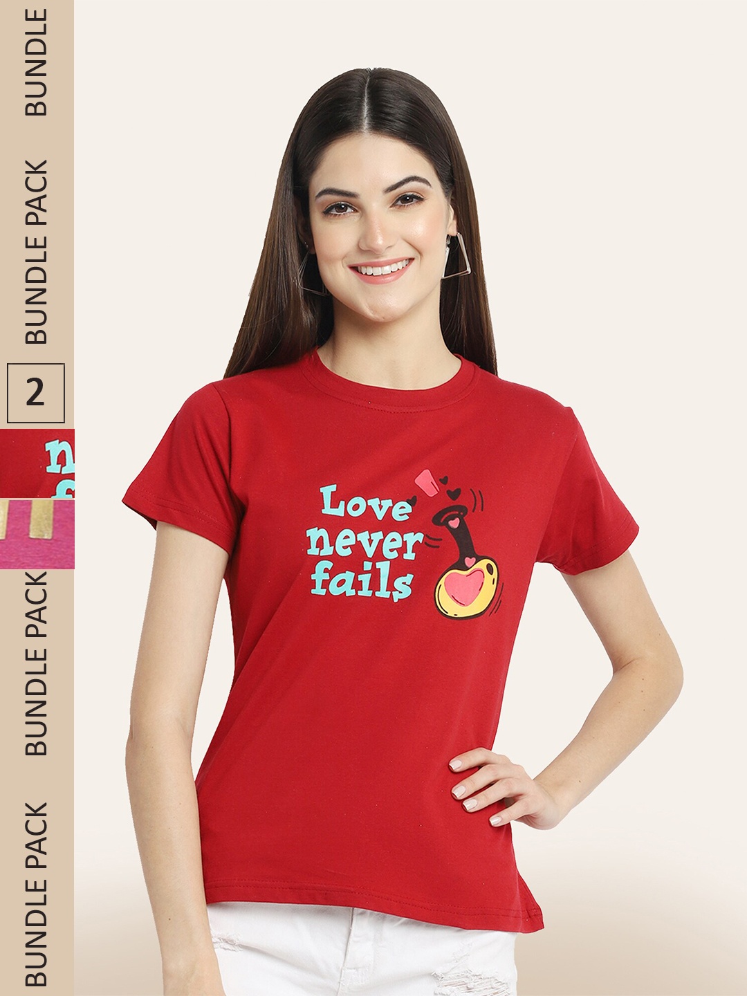 BAESD Pack Of 2 Typography Printed Cotton T-shirt, Red
