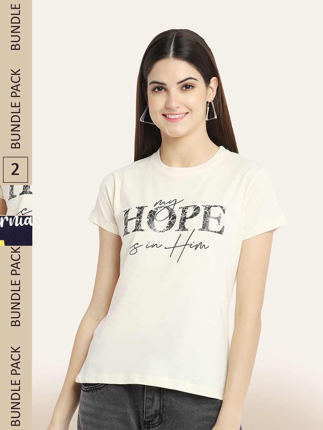 

BAESD Pack Of 2 Printed Cotton T-shirt, Cream