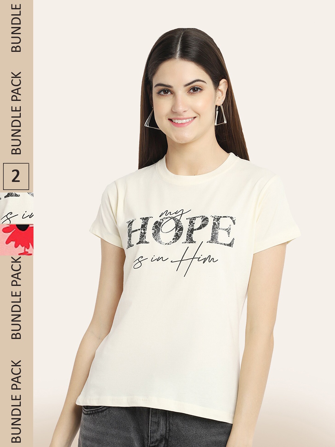 

BAESD Pack Of 2 Printed Cotton T-shirt, Off white