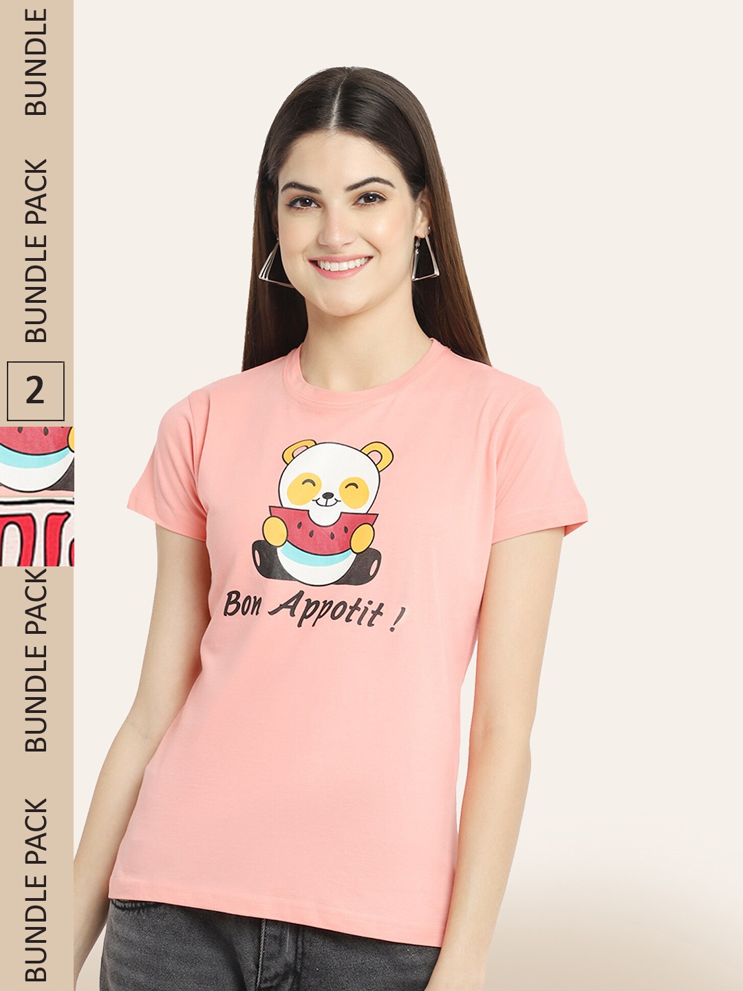 

BAESD Pack Of 2 Typography Printed Cotton T-shirt, Peach