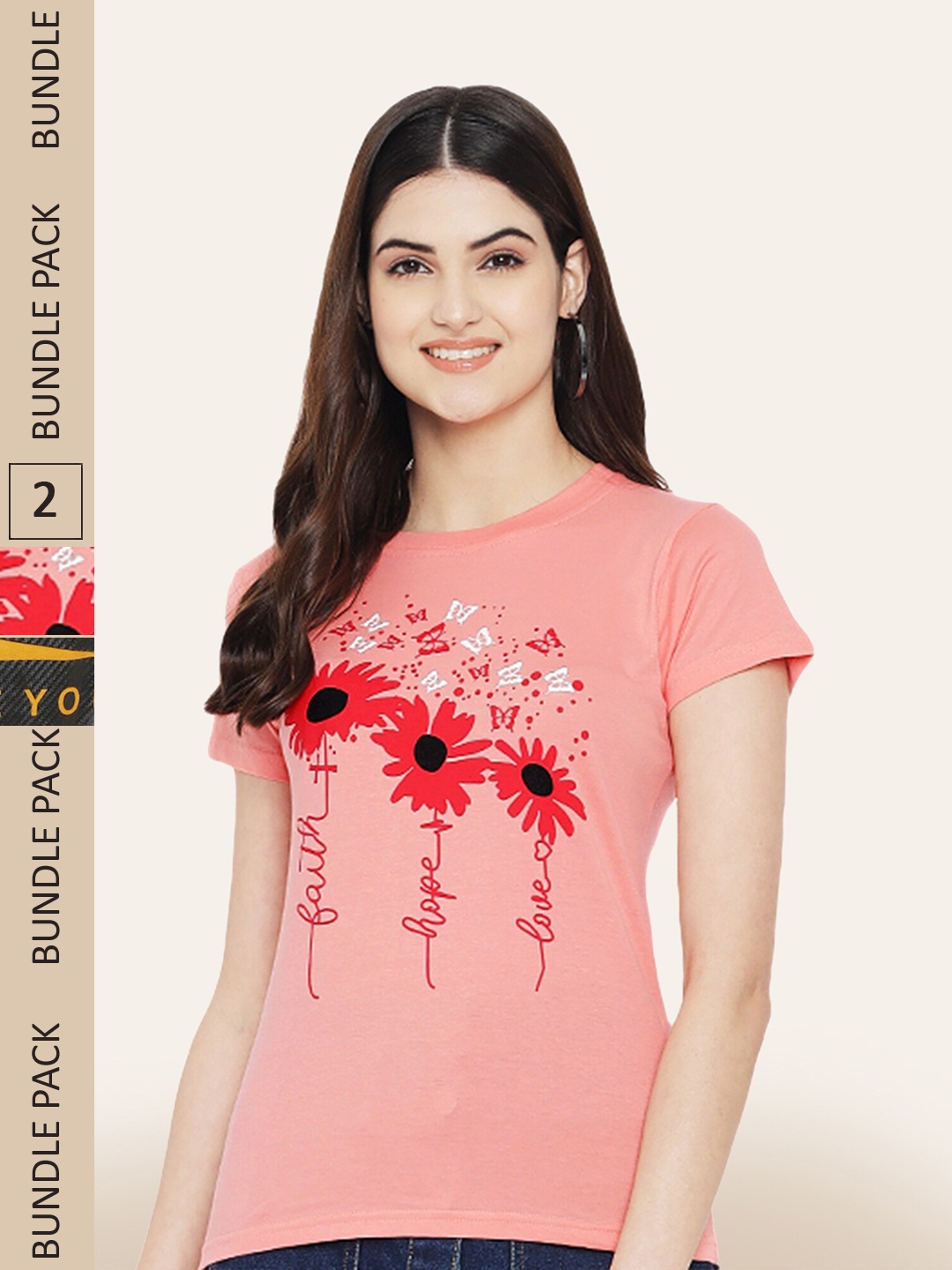 

BAESD Pack Of 2 Typography Printed Round Neck Cotton T-shirt, Red