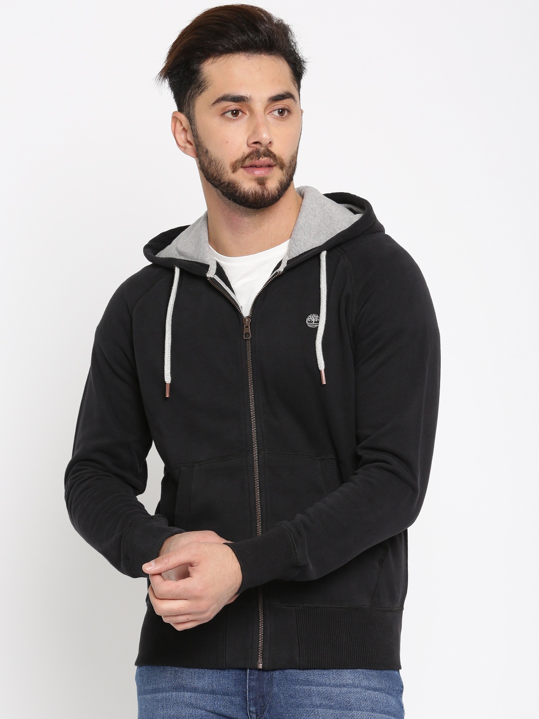 

Timberland Men Black Solid Hooded Sweatshirt
