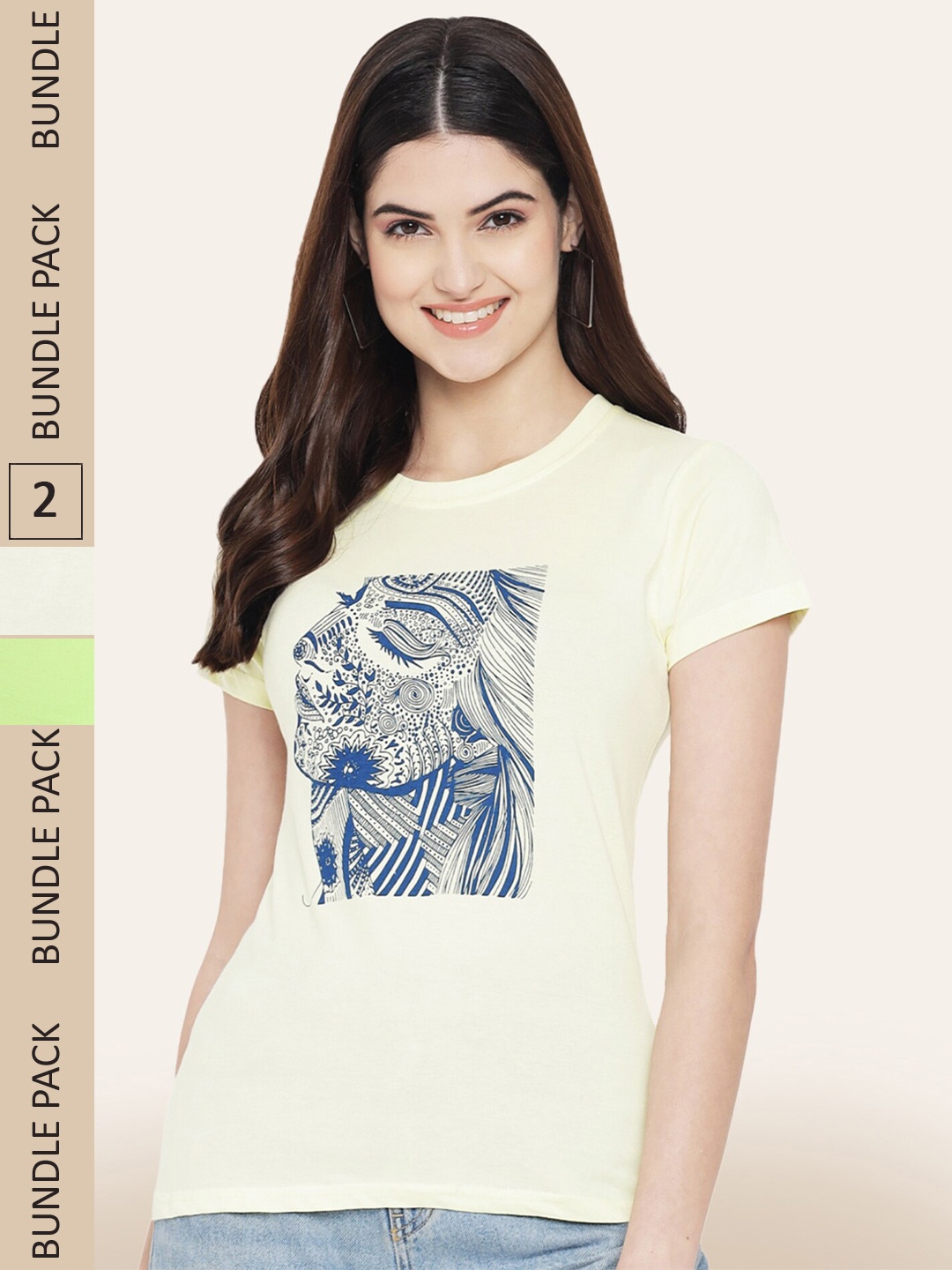 

BAESD Pack Of 2 Printed Round Neck Cotton T-Shirts, Yellow