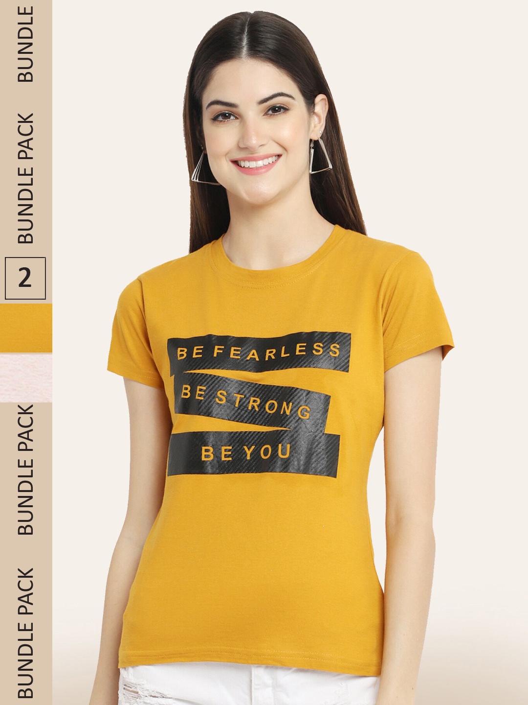 

BAESD Women Pack of 2 Printed Cotton T-shirts, Yellow