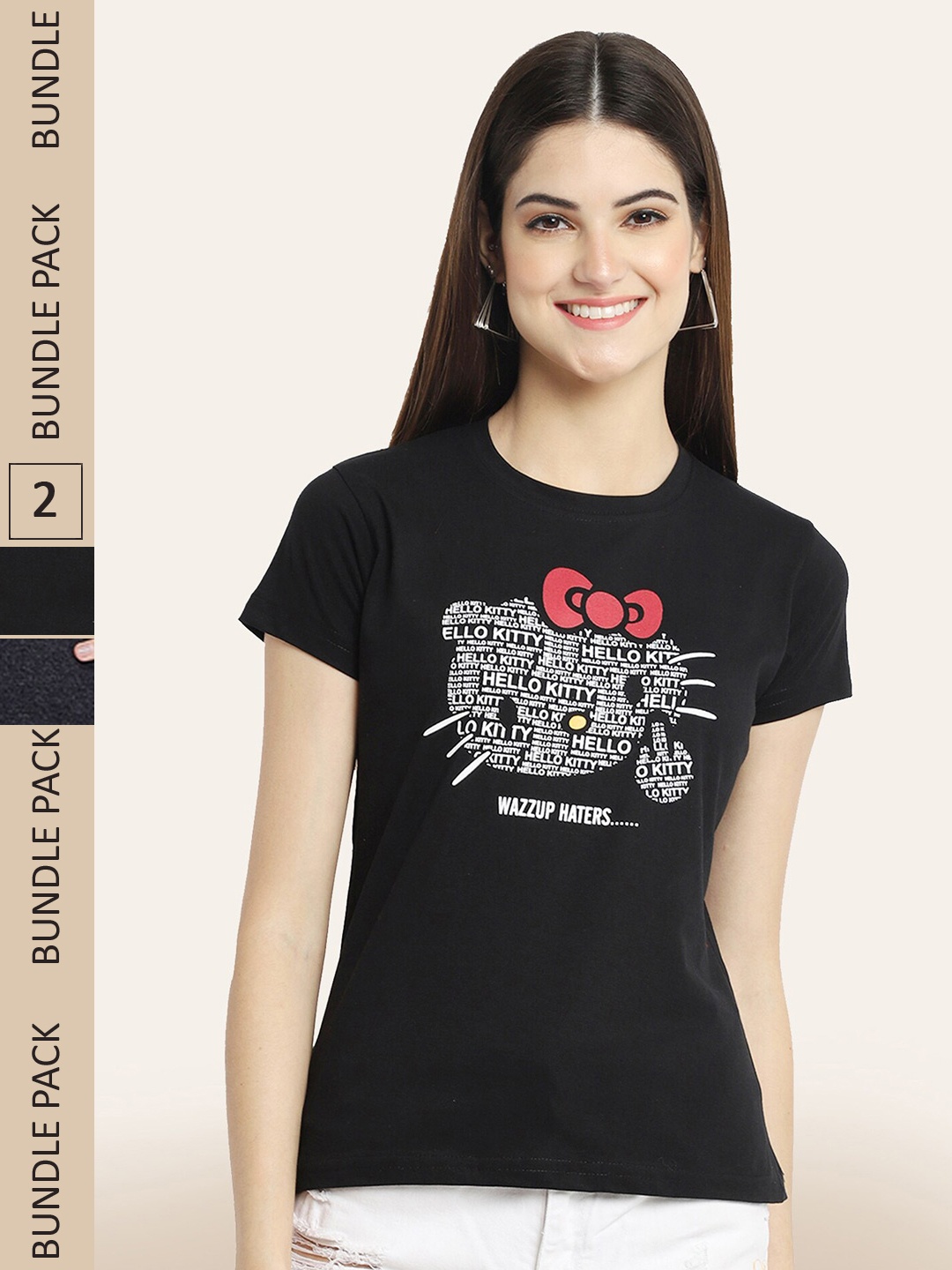 

BAESD Pack Of 2 Printed Cotton T-shirt, Black