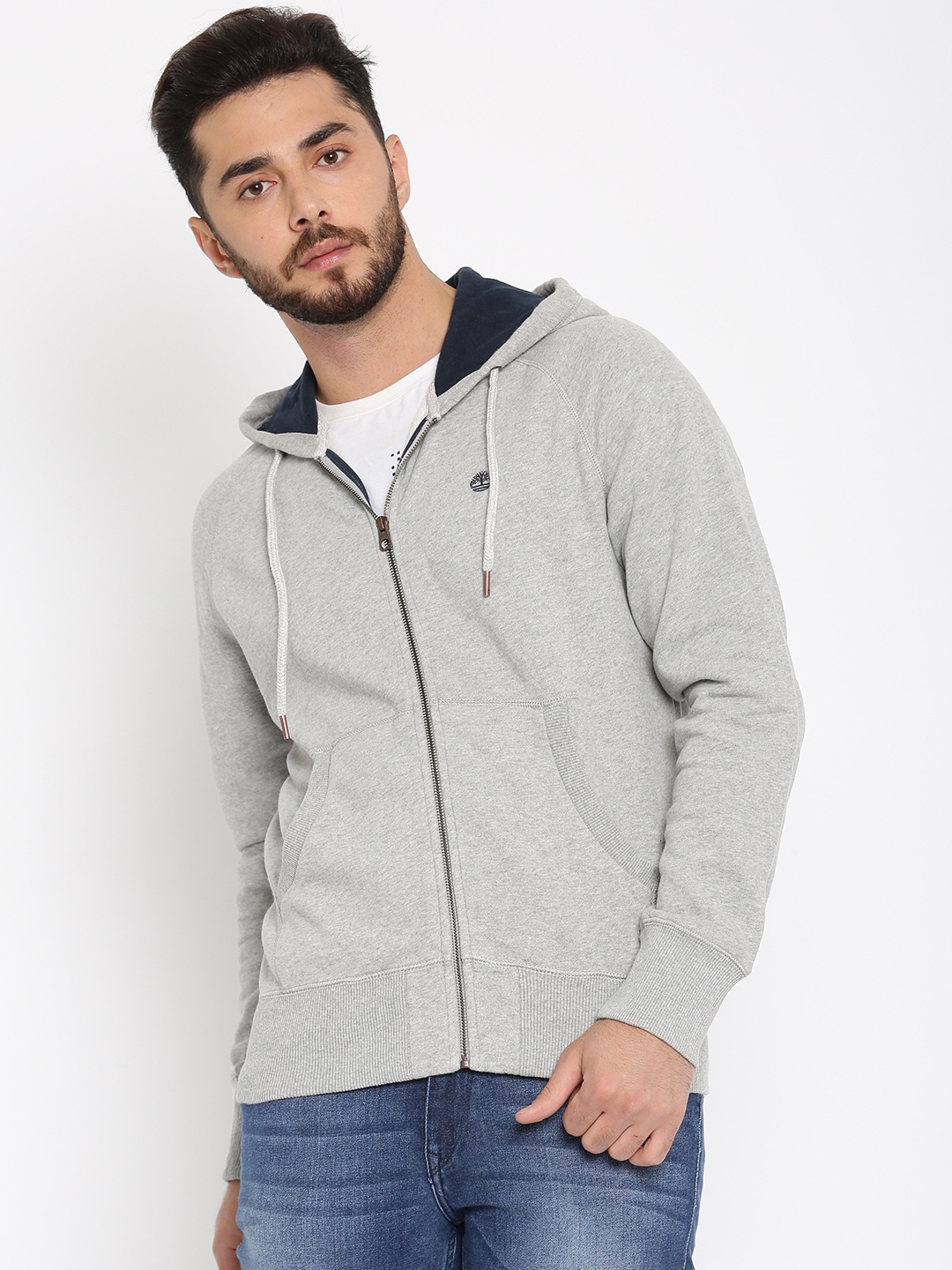 

Timberland Men Grey Solid Hooded Sweatshirt