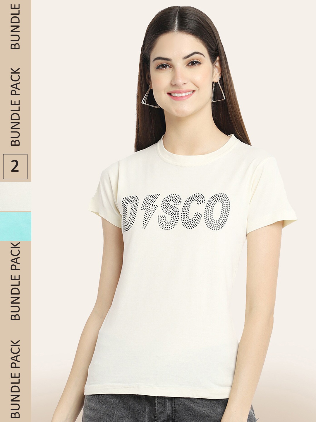 

BAESD Pack of 2 Typography Printed T-Shirts, Off white