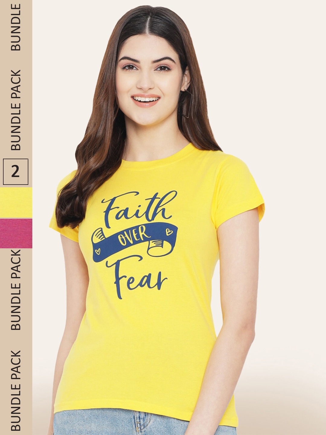 BAESD Pack Of 2 Typography Printed Cotton T-shirt, Yellow