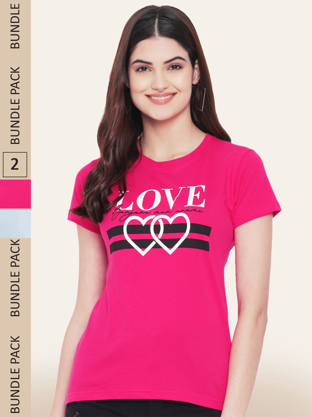 

BAESD Pack Of 2 Typography Printed Cotton T-shirts, Pink
