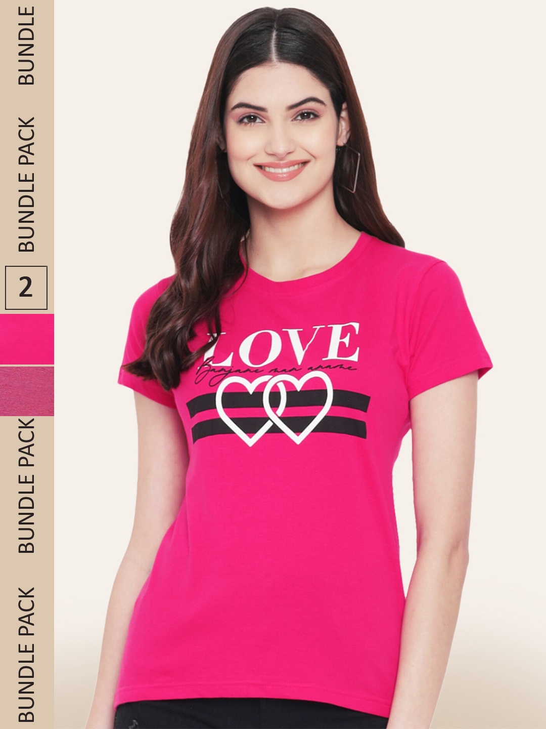 

BAESD Pack Of 2 Printed Cotton T-shirts, Fuchsia
