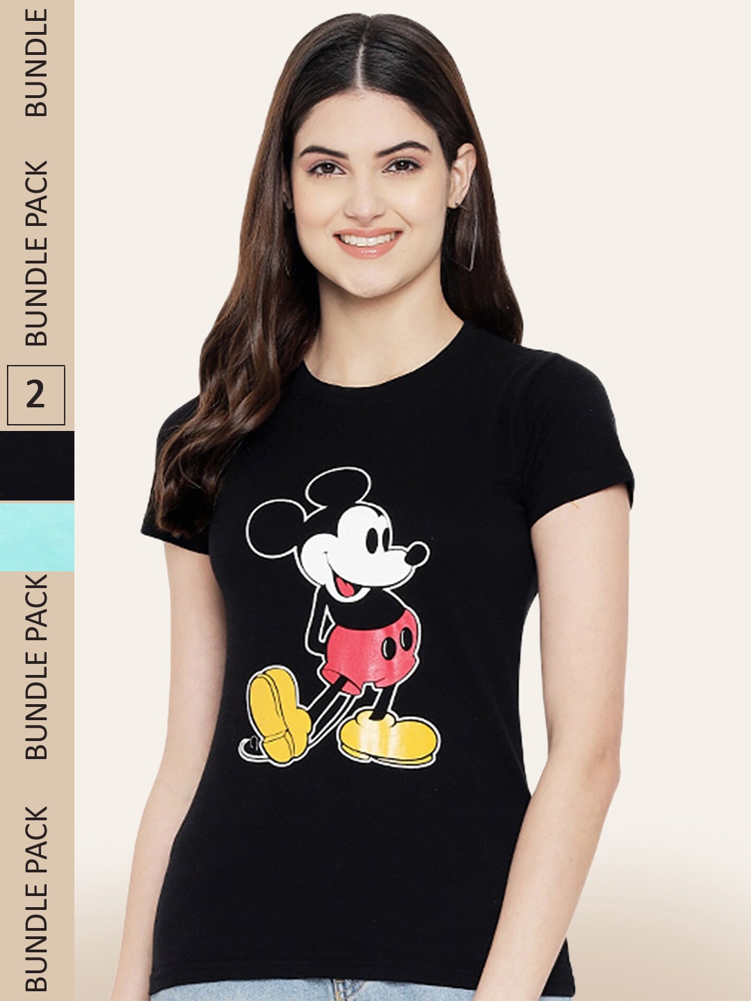 

BAESD Pack Of 2 Mickey Mouse Printed Cotton T-shirt, Black