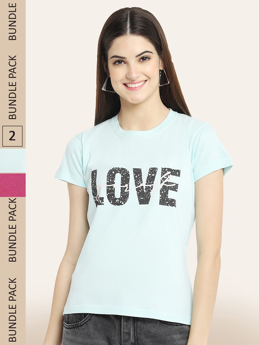 

BAESD Pack of 2 Typography Printed Cotton T-shirt, Blue