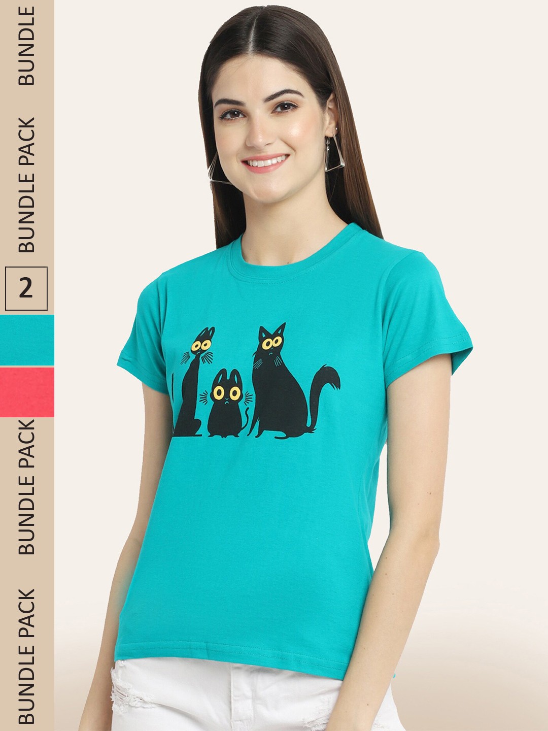 

BAESD Pack Of 2 Printed Round Neck Cotton T-shirts, Blue