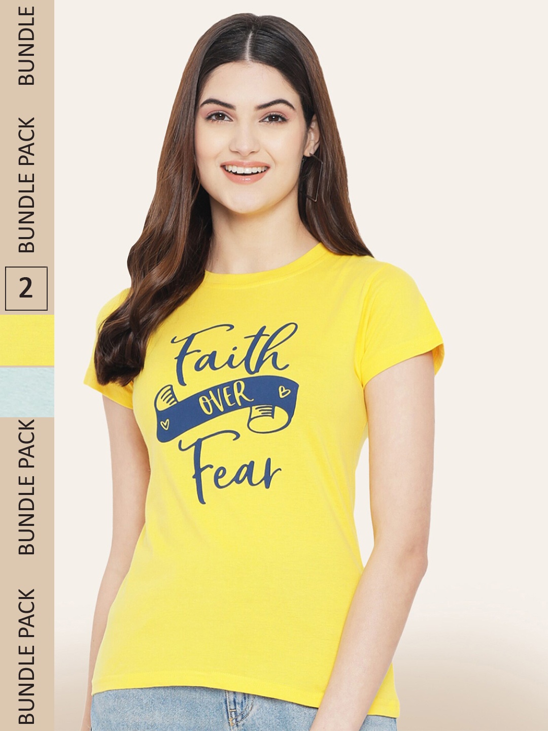 

BAESD Pack Of 2 Typography Printed Casual Cotton T-shirts, Yellow