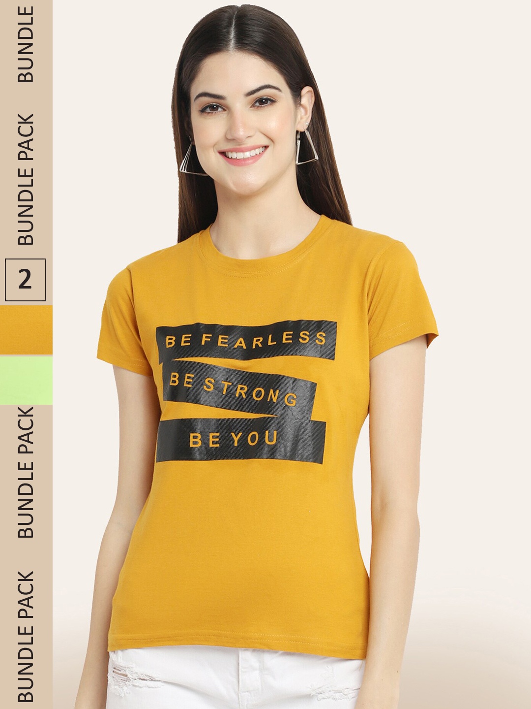 

BAESD Pack Of 2 Typography Printed Cotton T-shirt, Mustard