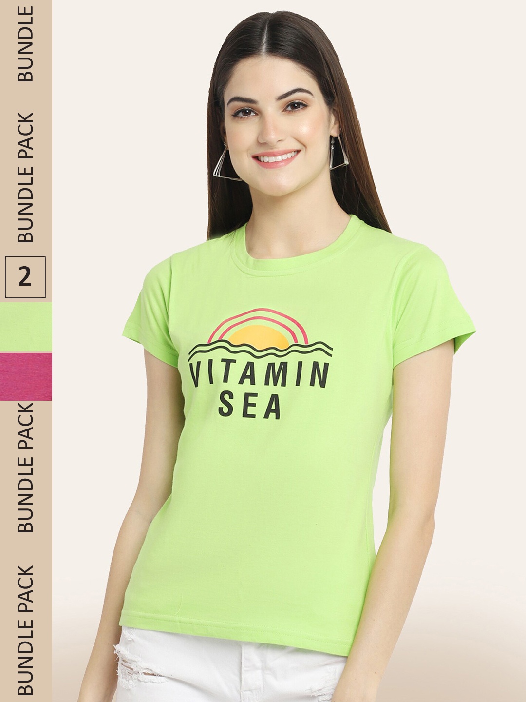 

BAESD Pack Of 2 Printed Cotton T-shirt, Green