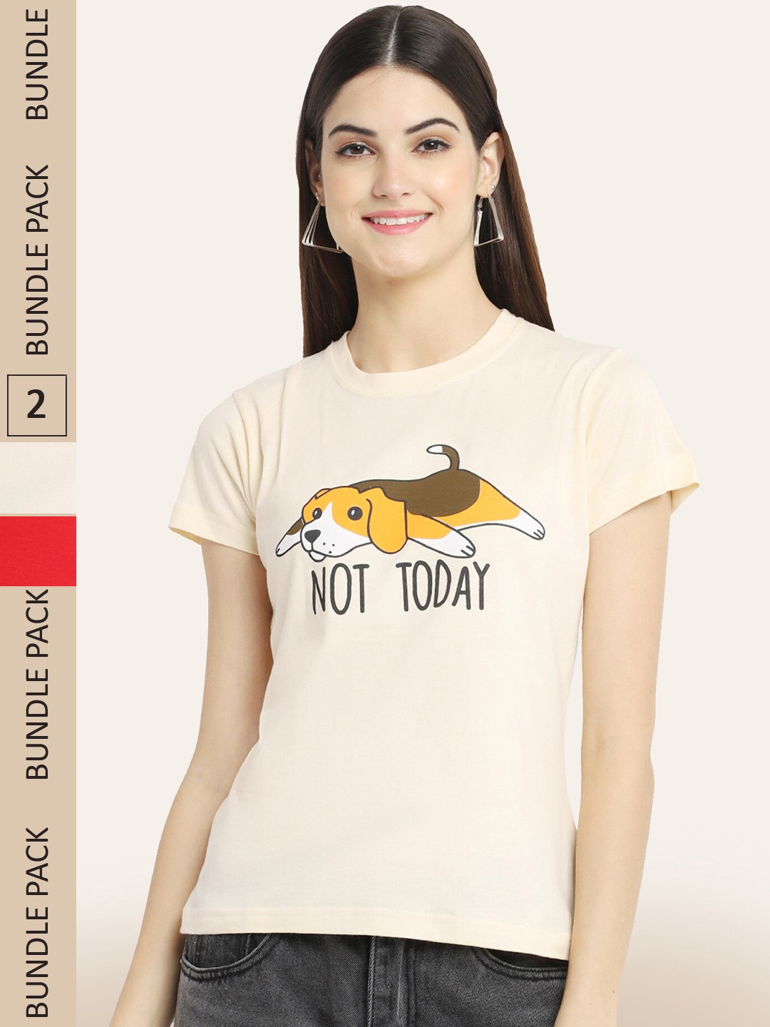 

BAESD Pack Of 2 Typography Printed Cotton T-shirt, Beige
