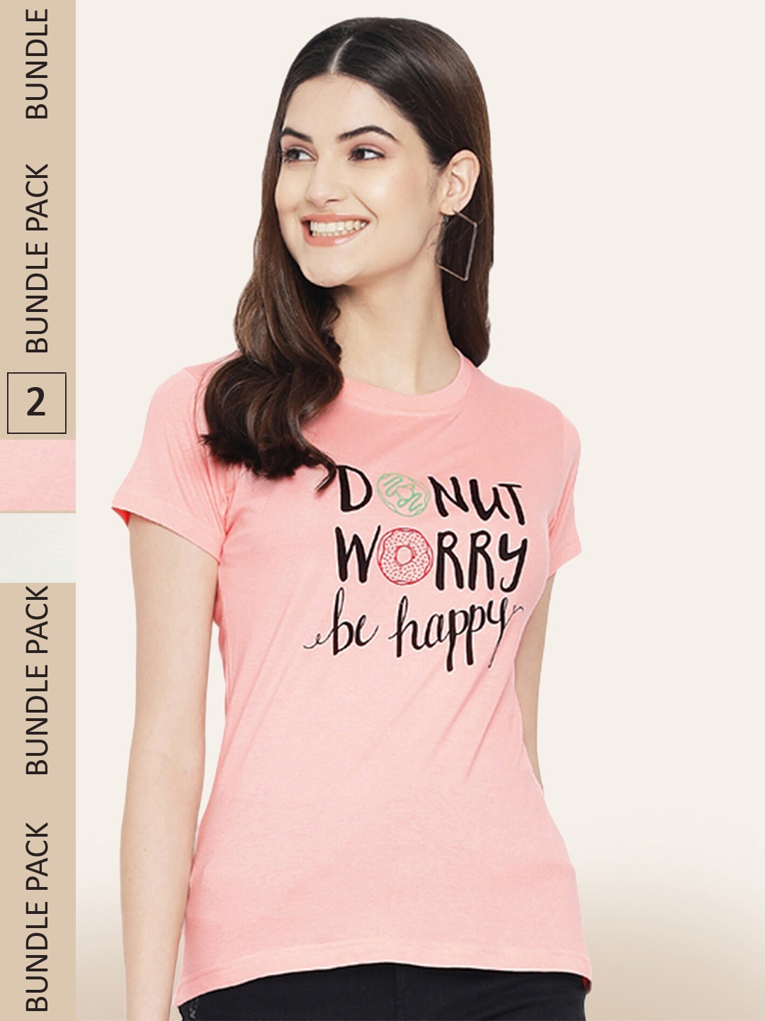 

BAESD Pack Of 2 Typography Printed Cotton T-shirt, Pink