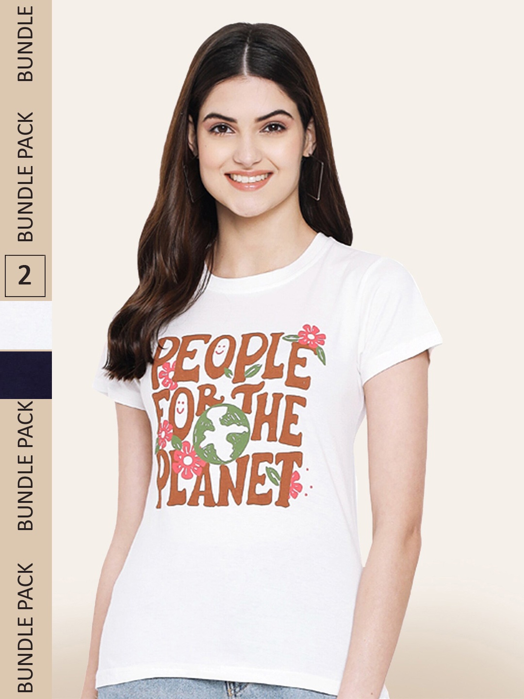 BAESD Pack Of 2 Typography Printed Cotton T-shirt, White