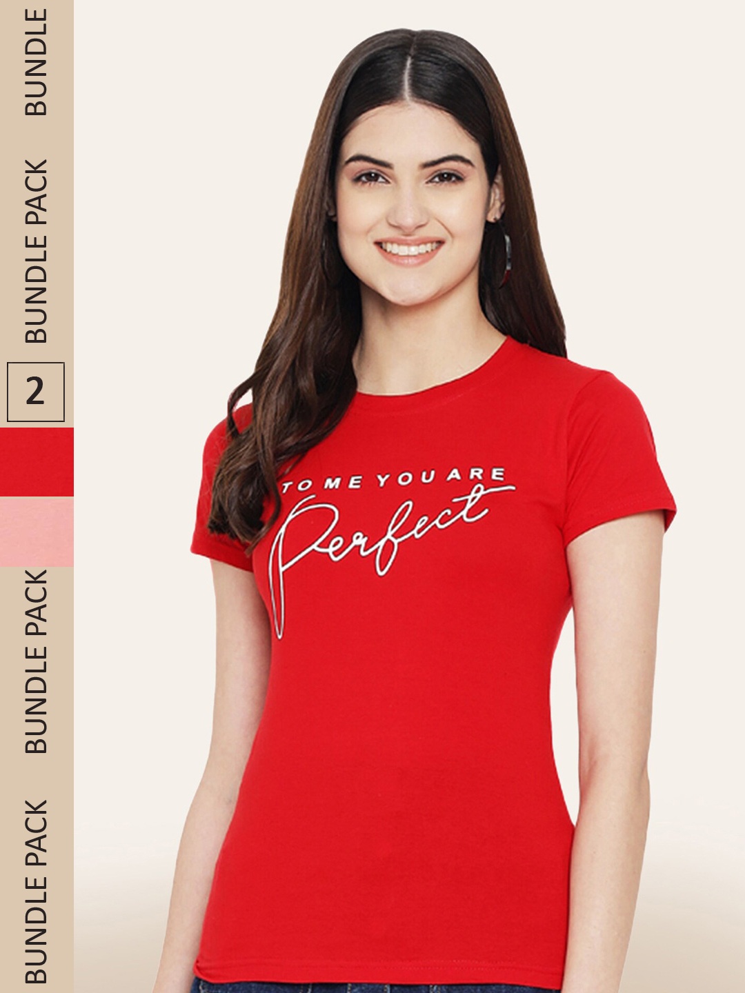 

BAESD Pack Of 2 Typography Printed Cotton T-shirt, Red