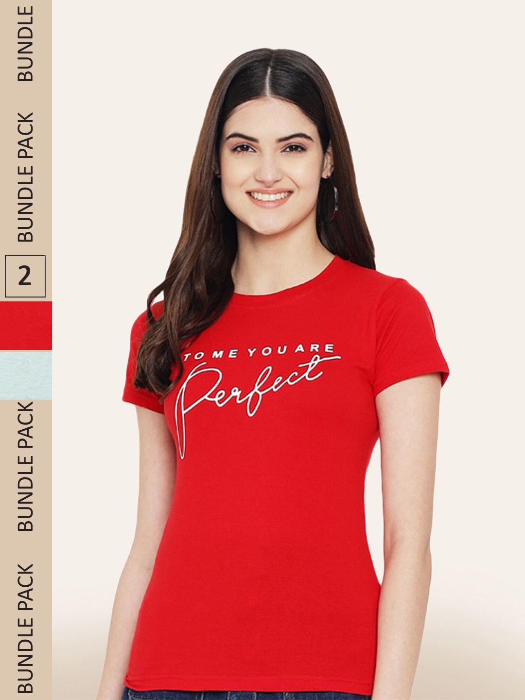 

BAESD Women Pack of 2 Printed Cotton T-shirts, Red