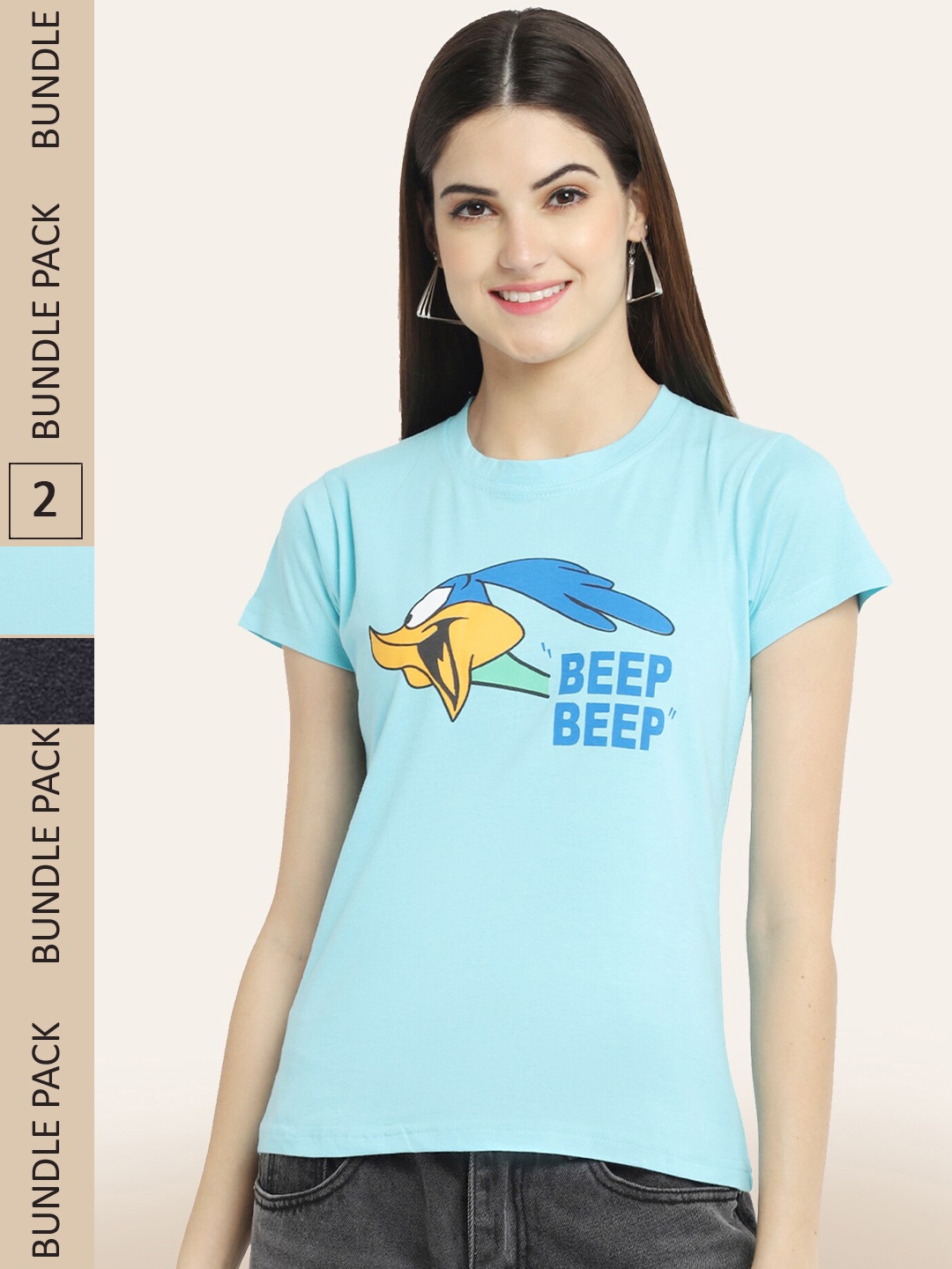 BAESD Pack of 2 Typography Printed T-Shirts, Blue