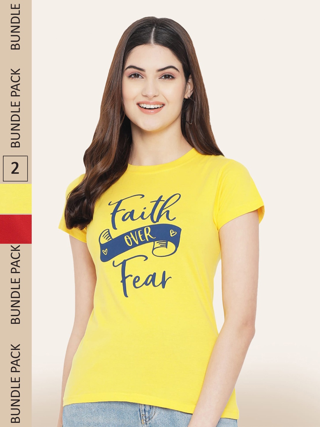 BAESD Pack Of 2 Printed Cotton T-shirts, Yellow