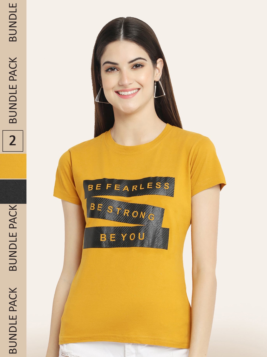 

BAESD Pack Of 2 Printed Cotton T-shirts, Mustard