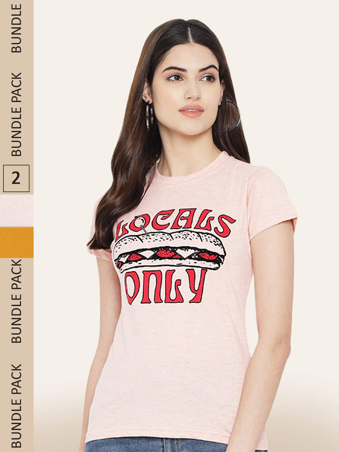 

BAESD Pack Of 2 Typography Printed Cotton T-shirt, Peach