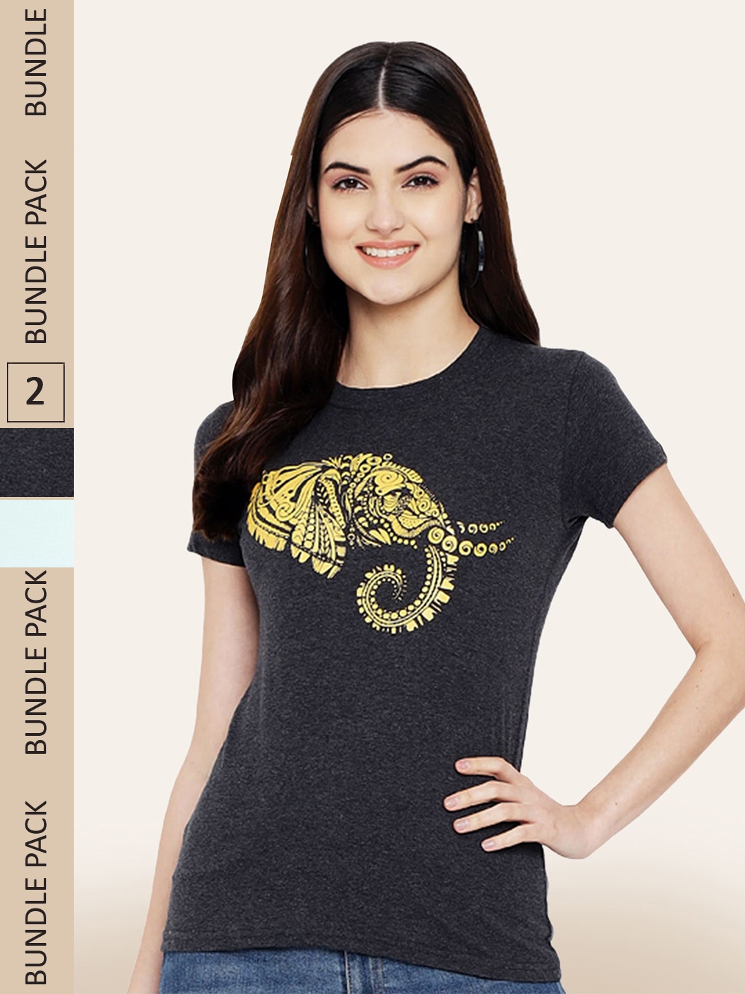 

BAESD Pack Of 2 Ethnic Motifs Printed Cotton T-shirt, Navy blue