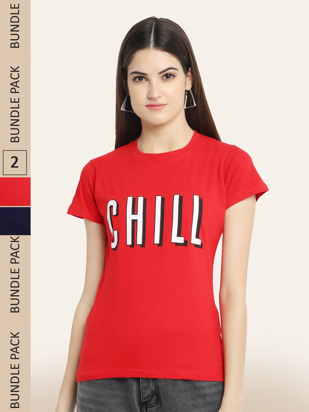 

BAESD Pack Of 2 Graphic Printed Short Sleeves Cotton T-shirt, Red