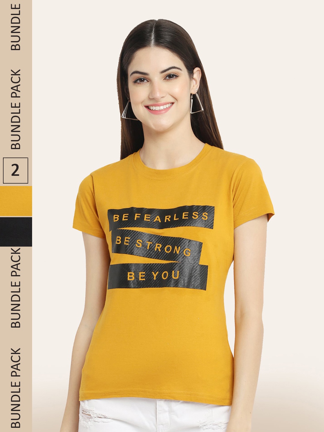 

BAESD Pack of 2 Typography Printed Cotton T-shirts, Yellow