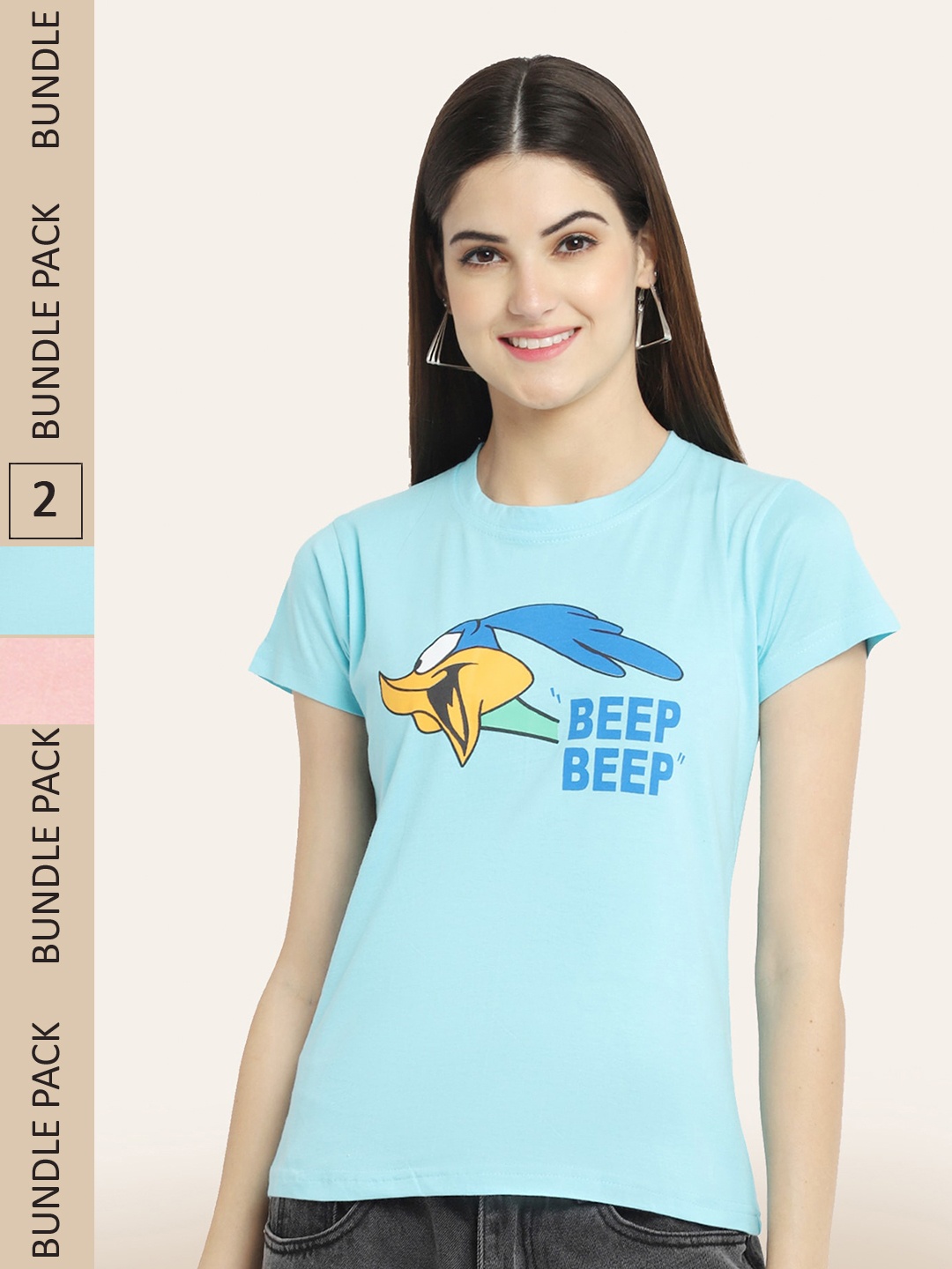 BAESD Pack Of 2 Printed Typography Printed Cotton T-shirt, Blue