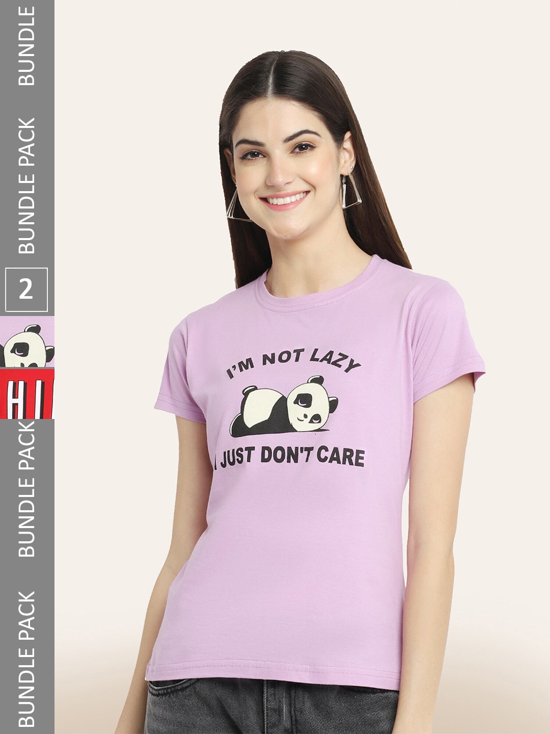 

BAESD Pack Of 2 Typography Printed Cotton T-shirt, Lavender