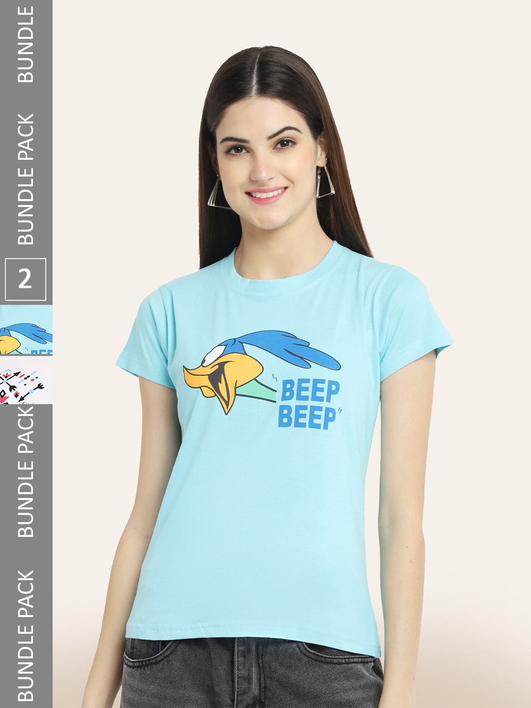 

BAESD Pack Of 2 Printed Round Neck Cotton T-Shirts, Blue