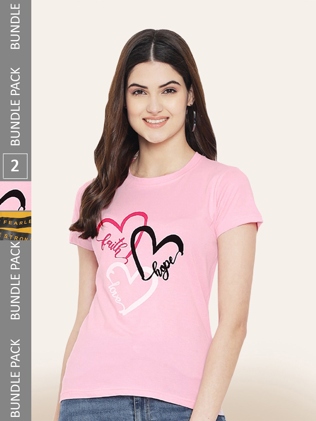 

BAESD Women Pack of 2 Printed Cotton T-shirts, Pink