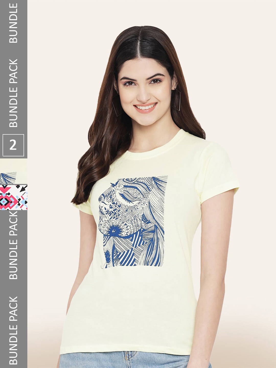 

BAESD Pack Of 2 Typography Printed Cotton T-shirts, Cream