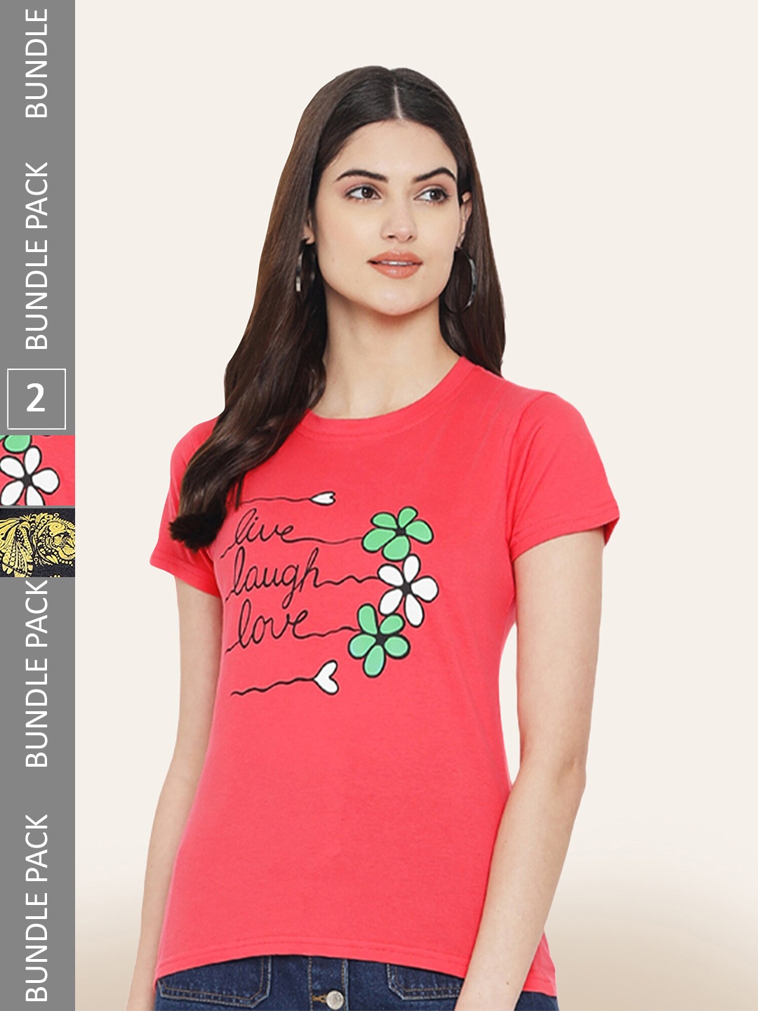 

BAESD Pack of 2 Printed Cotton Round Neck T-shirt, Black