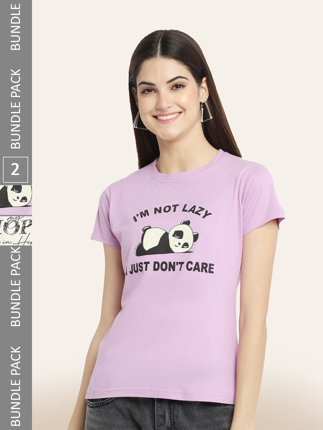 

BAESD Pack Of 2 Typography Printed Cotton T-shirts, Purple