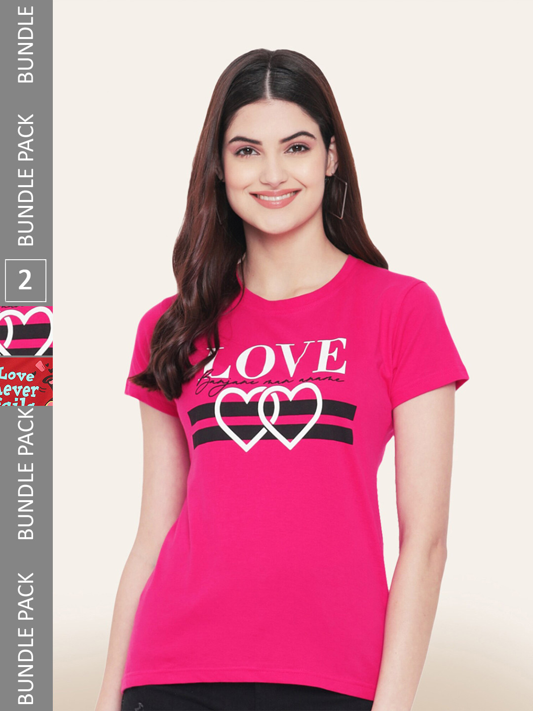 

BAESD Pack Of 2 Typography Printed Cotton T-shirt, Pink