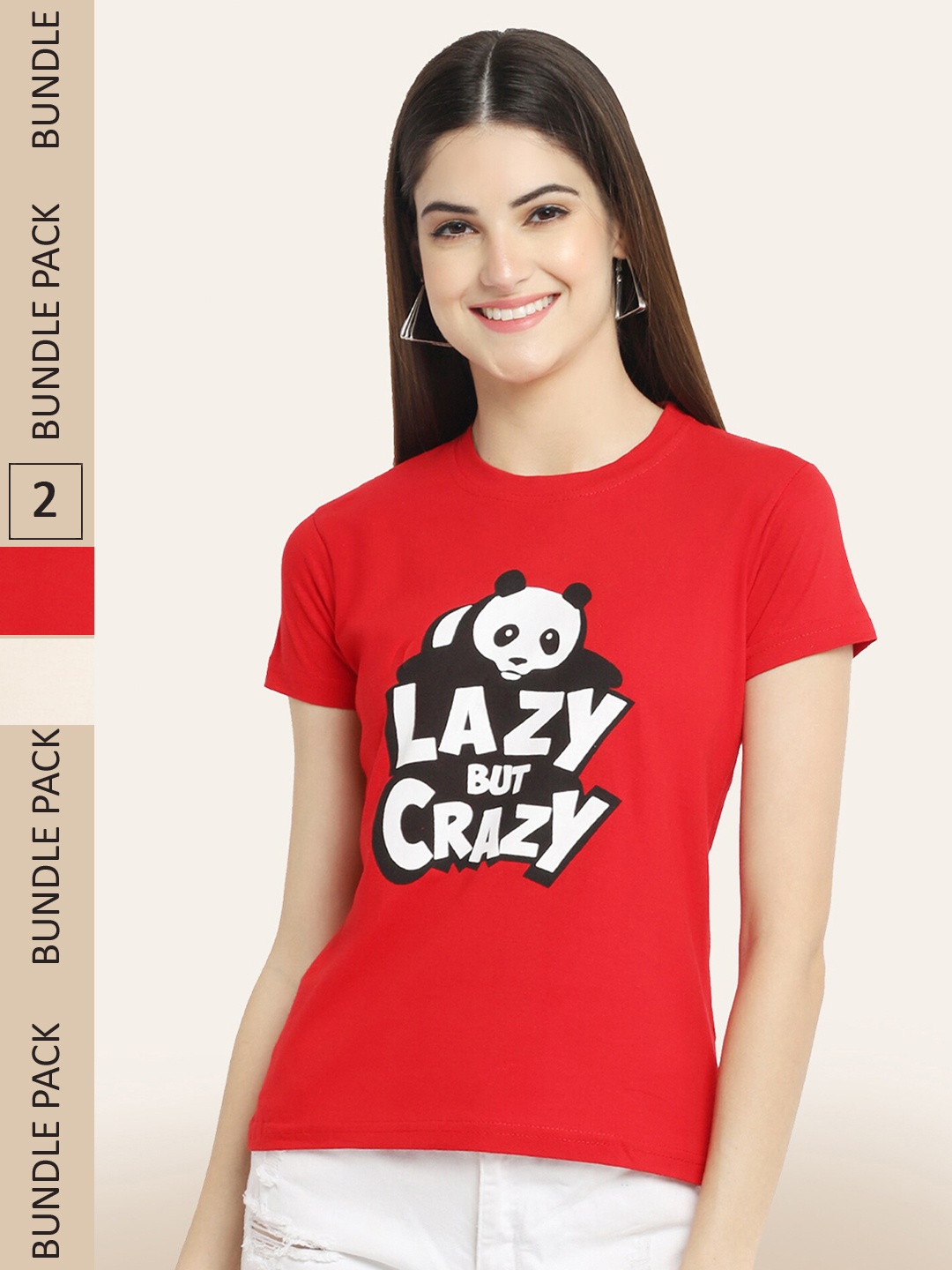 

BAESD Pack Of 2 Printed Round Neck Cotton T-Shirts, Red