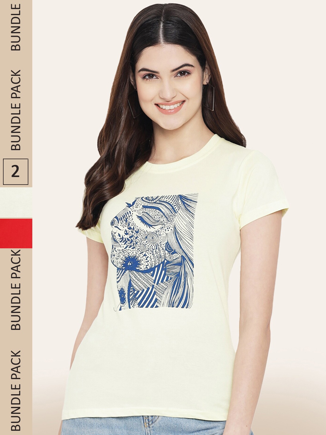 

BAESD Pack Of 2 Printed Casual Cotton T-shirts, Yellow