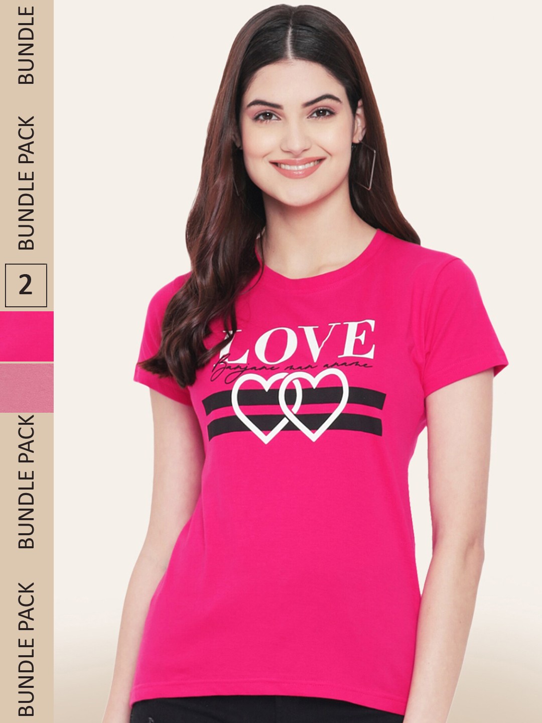 

BAESD Pack Of 2 Printed Cotton T-shirts, Pink