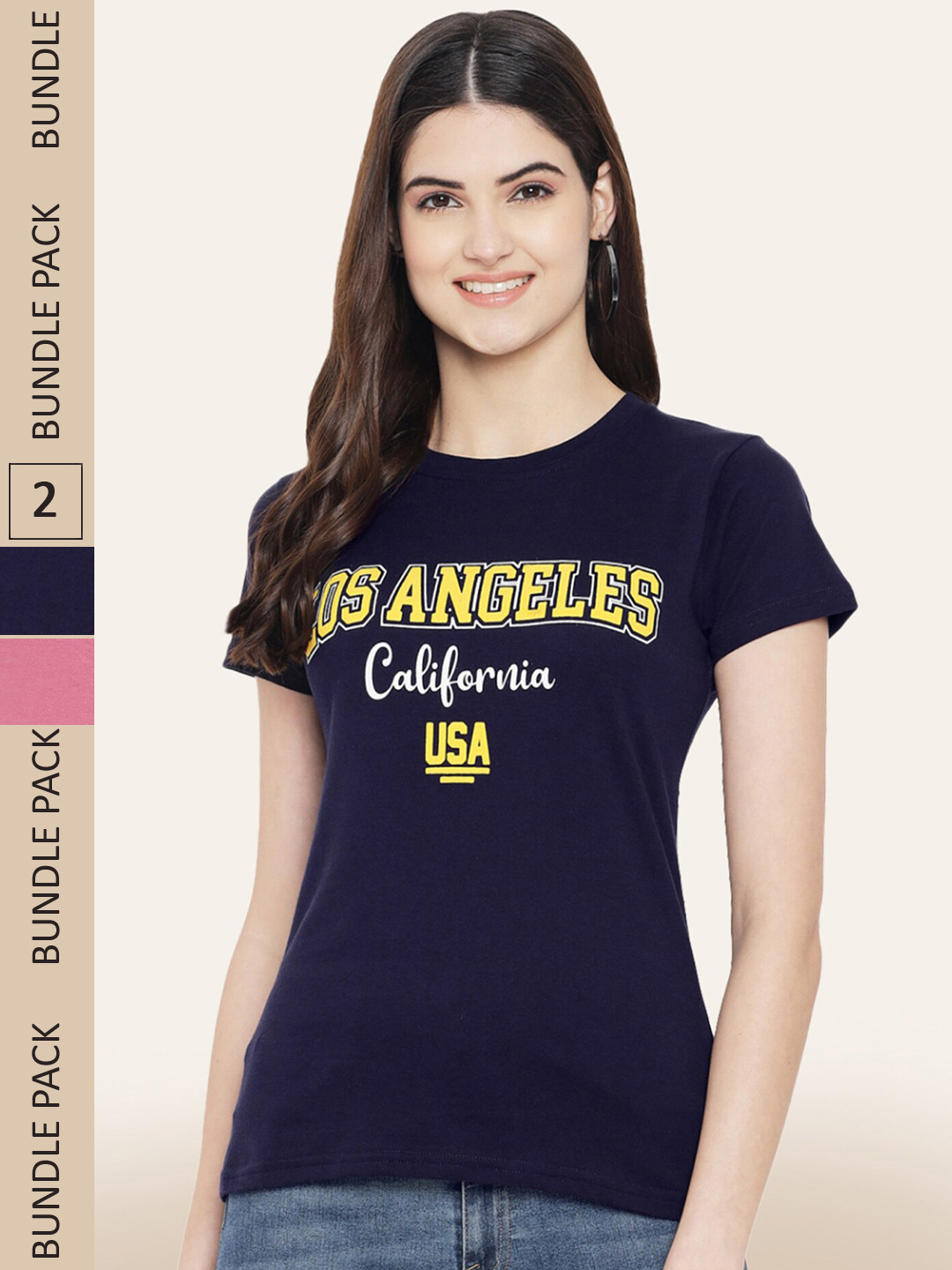 

BAESD Pack Of 2 Printed Cotton T-shirt, Navy blue