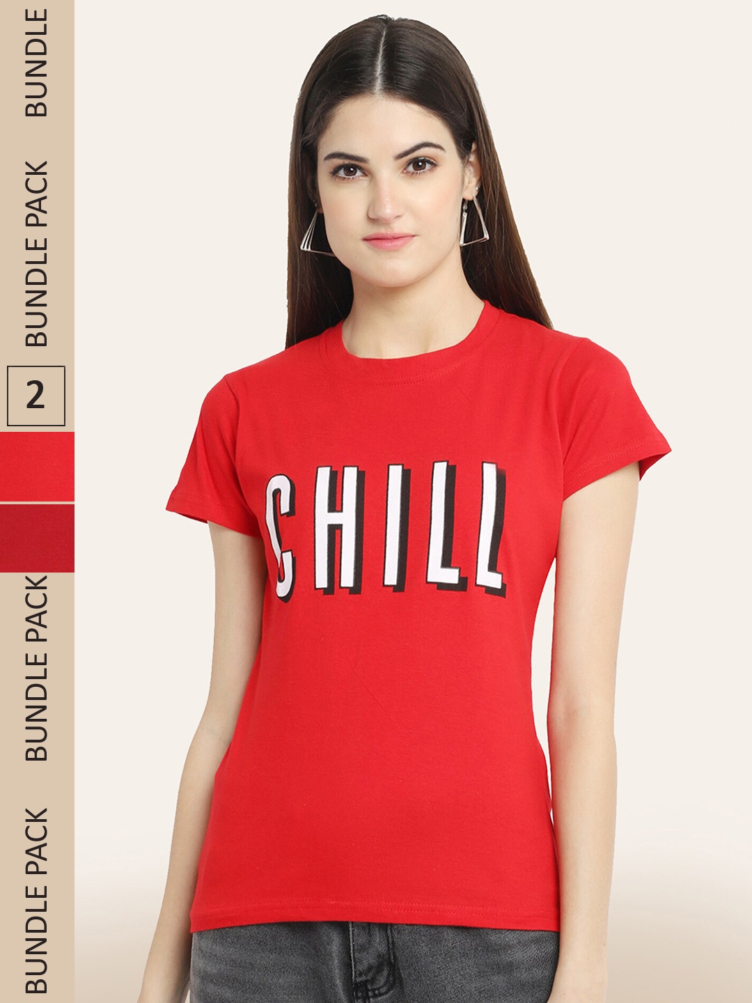 

BAESD Pack Of 2 Typography Printed Cotton T-shirt, Red