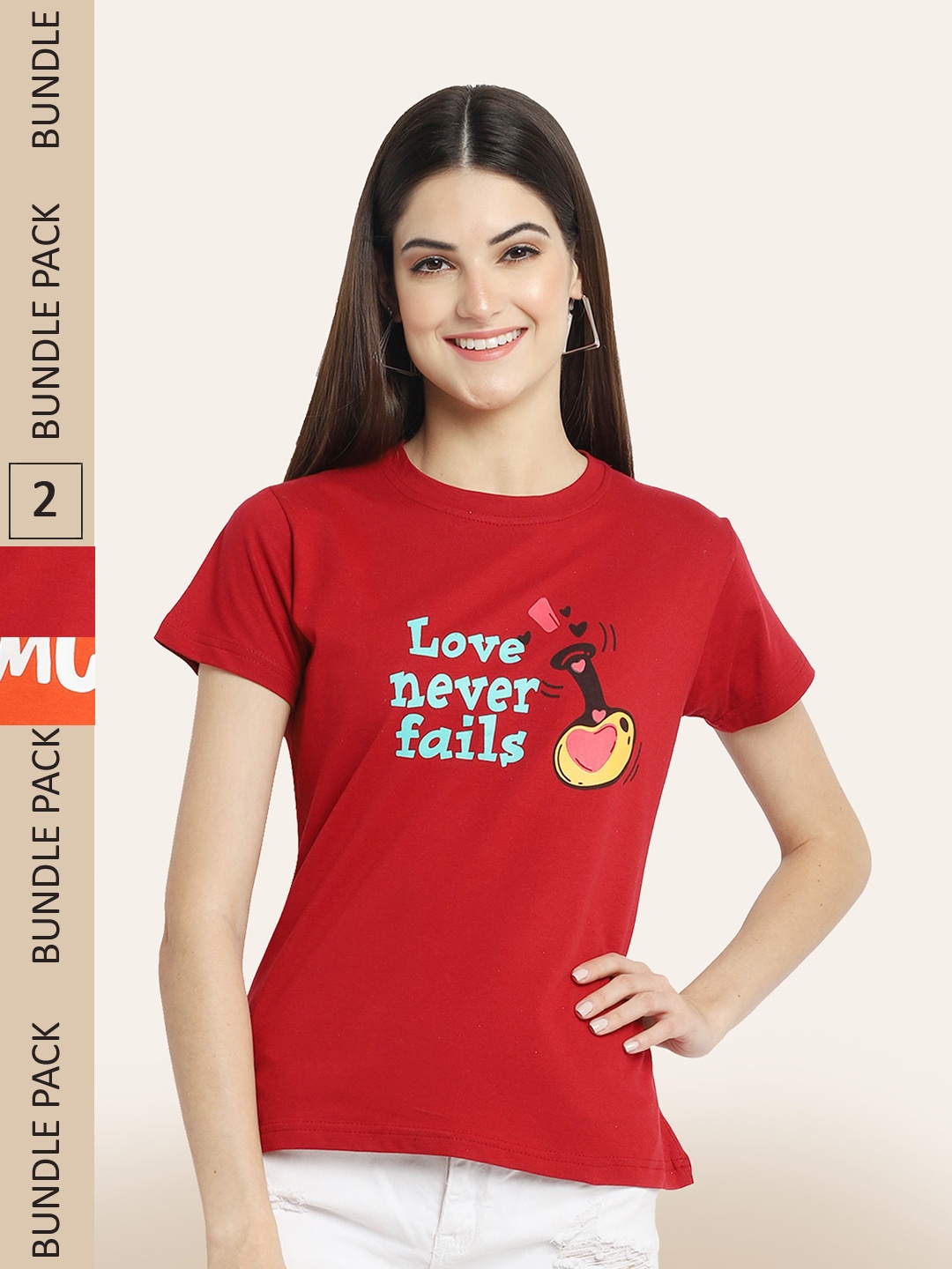 

BAESD Pack Of 2 Printed Cotton T-shirts, Red