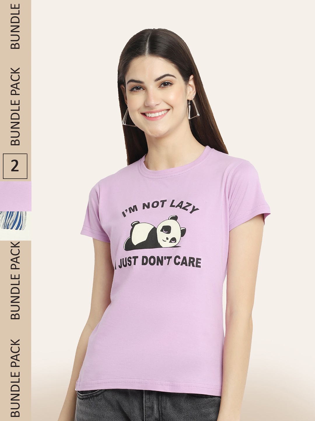

BAESD Pack Of 2 Printed Round Neck Cotton T-shirts, Purple