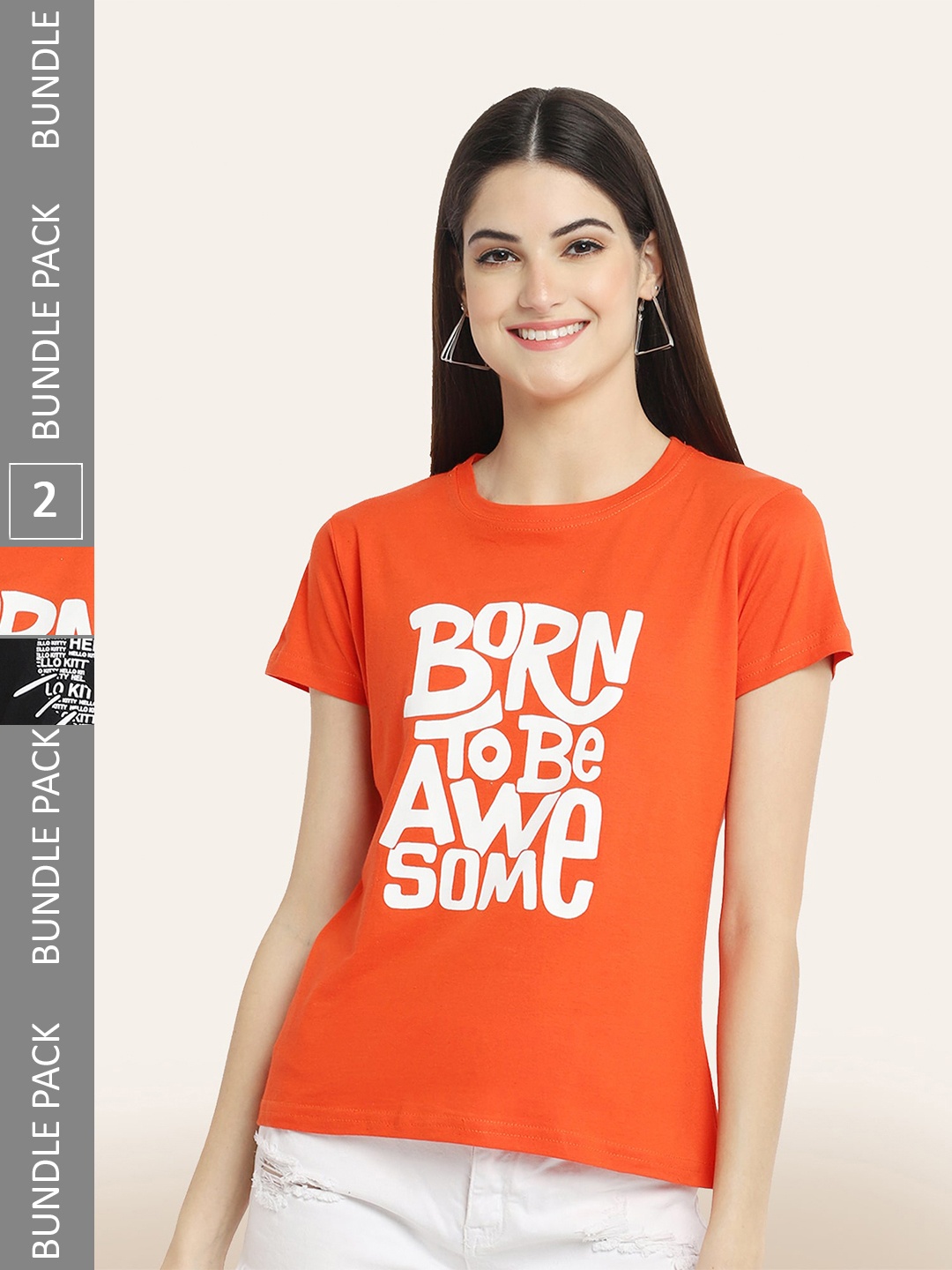 

BAESD Pack Of 2 Typography Printed Cotton T-shirt, Orange